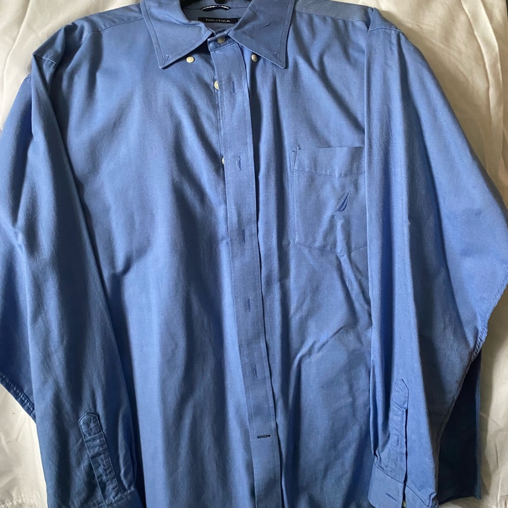 Nautica	 Button Down Dress Shirt 	Blue 	XL